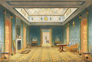 Den doble lobbyen eller galleriet (sør) over korridoren fra utsikt over Royal Pavilion, Brighton av John Nash, 1826 (trykk)